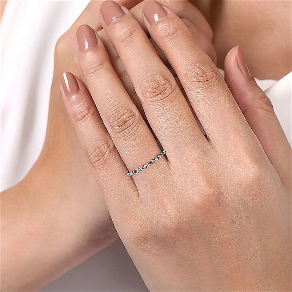 14K White Gold Single Prong Diamond Anniversary Band