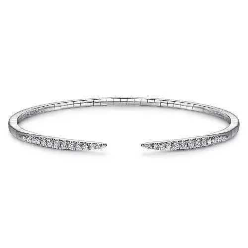 14K White Gold Split Diamond Spike Bangle