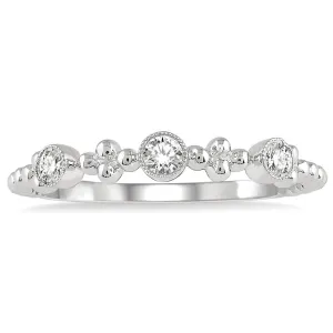 14K White Gold Stackable Natural Diamonds Ring