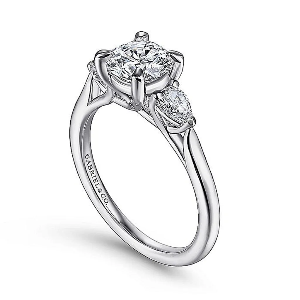 14K White Gold 'Sunday' Three Stone Round Diamond Engagement Ring