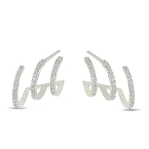 14K White Gold Triple Huggie Natural Diamonds Earrings