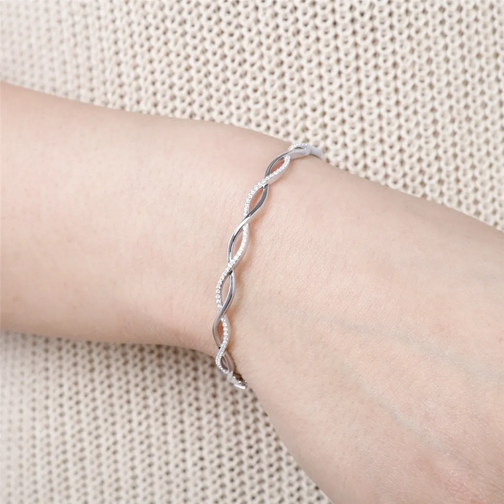 14K White Gold Twist Diamond Bangle Bracelet
