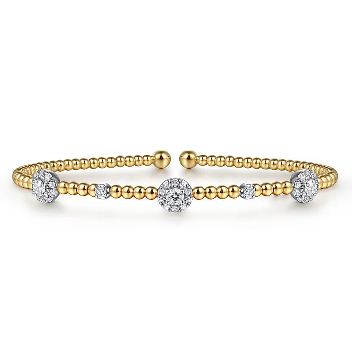 14K White-Yellow Gold Bujukan Diamond Cluster Stations Bangle