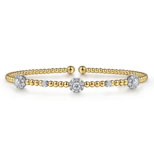 14K White-Yellow Gold Bujukan Diamond Cluster Stations Bangle