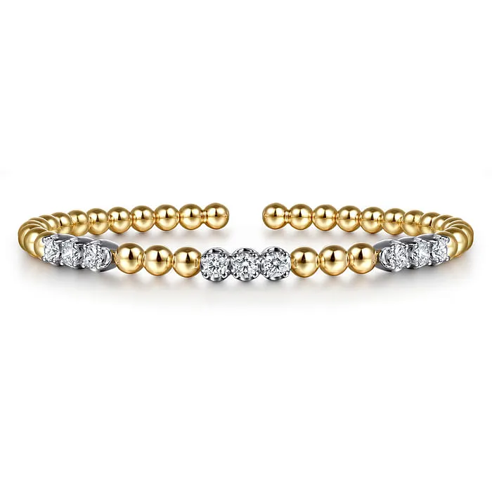 14K White Yellow Gold Bujukan Diamond Split Bangle Bracelet