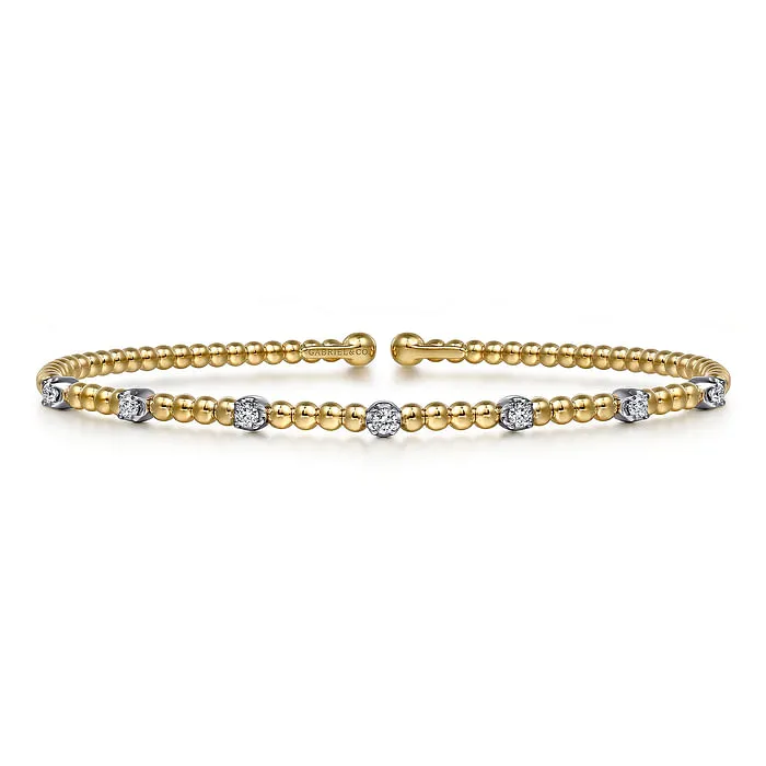 14K White-Yellow Gold Bujukan Diamond Stations Bangle