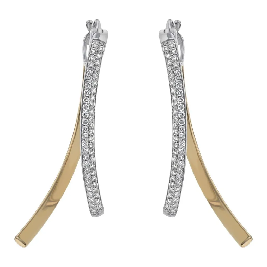 14K Yellow And White Drop Natural Diamonds Earrings