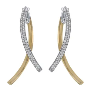 14K Yellow And White Drop Natural Diamonds Earrings