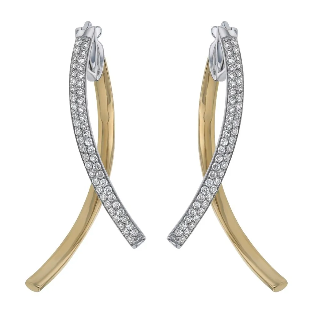 14K Yellow And White Drop Natural Diamonds Earrings
