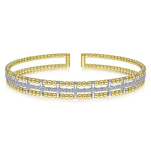 14K Yellow and White Gold Bujukan Diamond Cuff Bangle