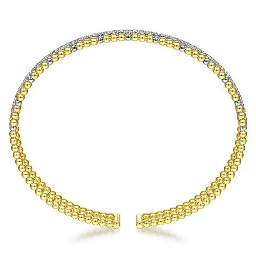 14K Yellow and White Gold Bujukan Diamond Cuff Bangle