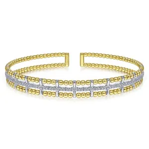 14K Yellow and White Gold Bujukan Diamond Cuff Bangle