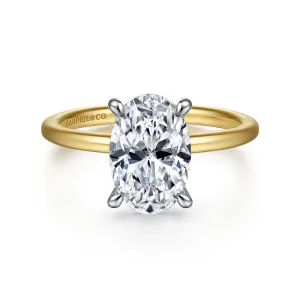 14K Yellow And White Gold 'Cari' Hidden Halo Oval Natural Diamonds Engagement Ring
