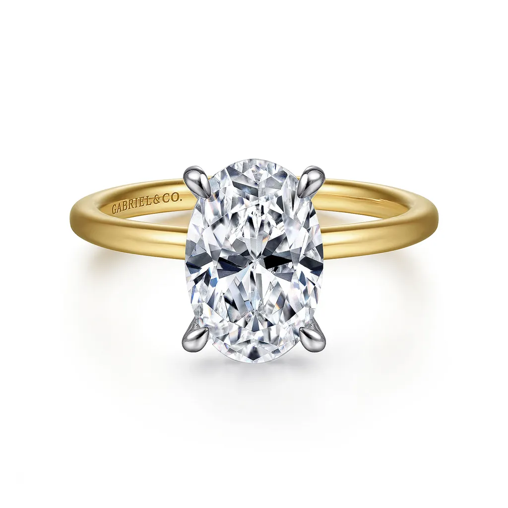 14K Yellow And White Gold 'Cari' Hidden Halo Oval Natural Diamonds Engagement Ring