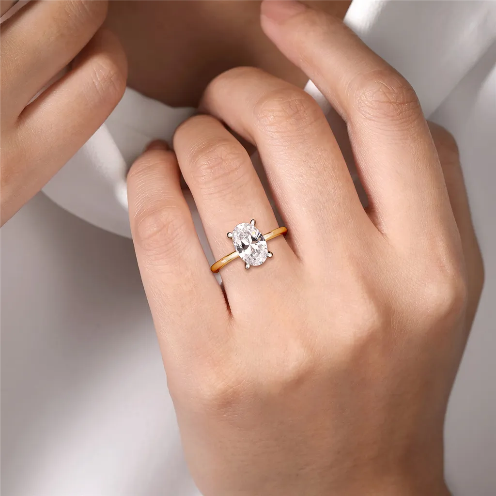 14K Yellow And White Gold 'Cari' Hidden Halo Oval Natural Diamonds Engagement Ring