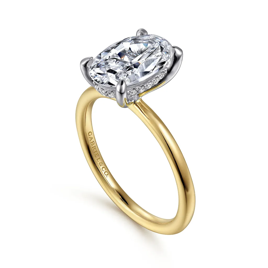 14K Yellow And White Gold 'Cari' Hidden Halo Oval Natural Diamonds Engagement Ring