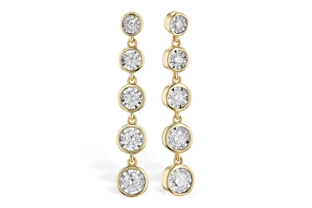 14K Yellow And White Gold Dangle Natural Diamonds Earrings