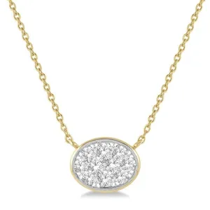 14K Yellow And White Gold East West Oval Shape 'Lovebright' Diamond Necklace