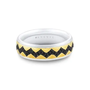 14K Yellow And White Gold Enhanced Black Diamonds 7mm Straight Band