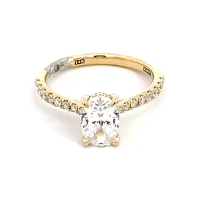14K Yellow And White Gold Hidden Halo Oval Natural Diamonds Engagement Ring