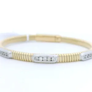 14K Yellow And White Gold Natural Diamonds Bangle Bracelet