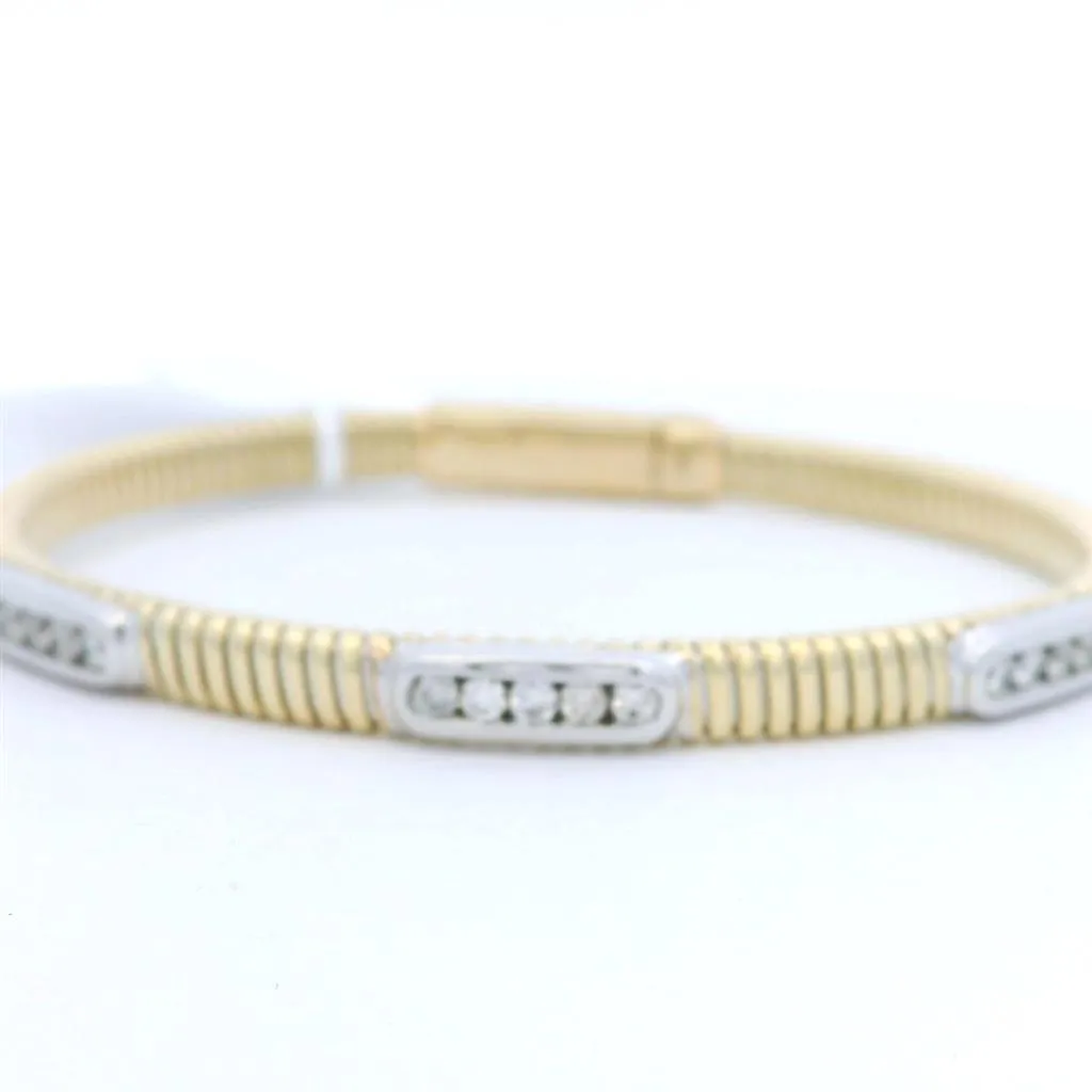 14K Yellow And White Gold Natural Diamonds Bangle Bracelet