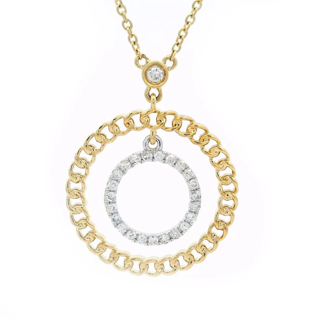 14K Yellow And White Gold Natural Diamonds Circle Necklace