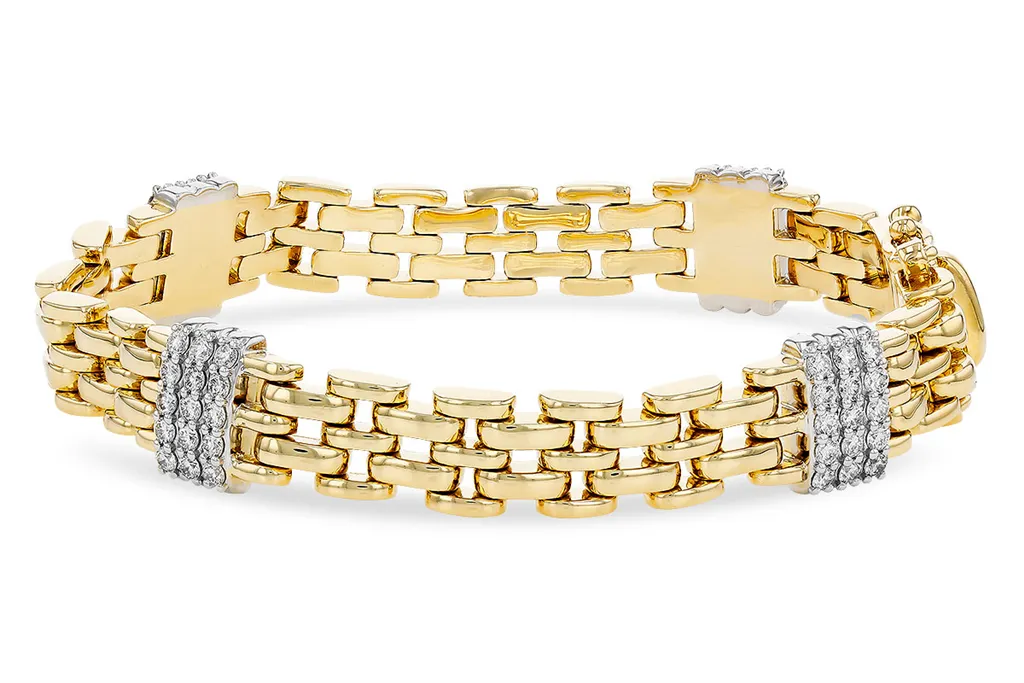 14K Yellow And White Gold Natural Diamonds Fancy Link Bracelet