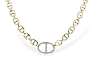 14K Yellow And White Gold Natural Diamonds Fancy Link Necklace