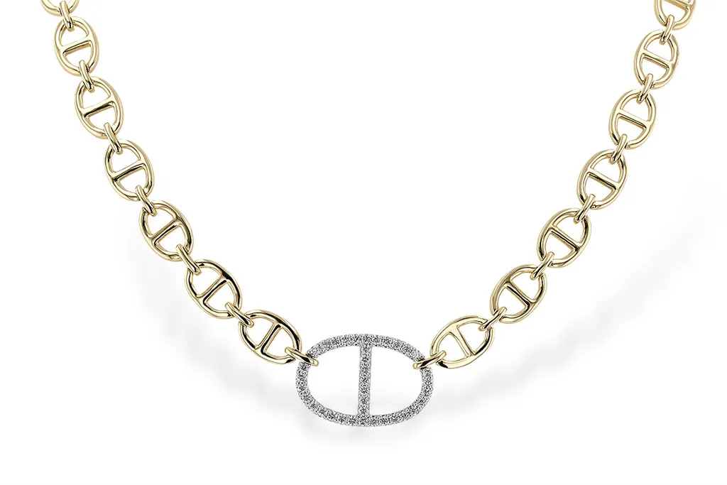 14K Yellow And White Gold Natural Diamonds Fancy Link Necklace