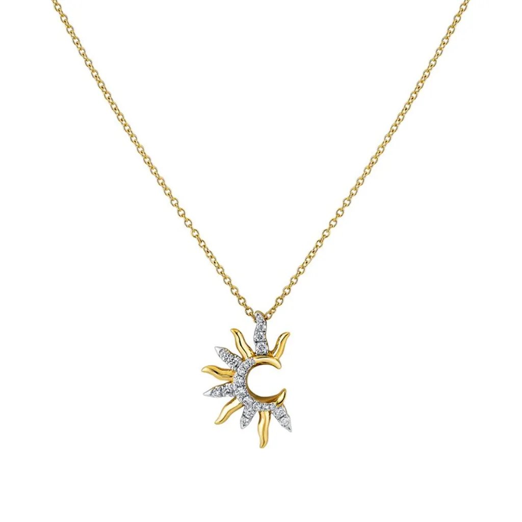14K Yellow And White Gold 'Solaz' Open Sun Diamond Pendant Necklace