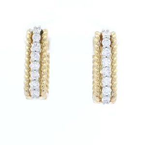 14K Yellow And White Huggie Natural Diamonds Hoop Earrings
