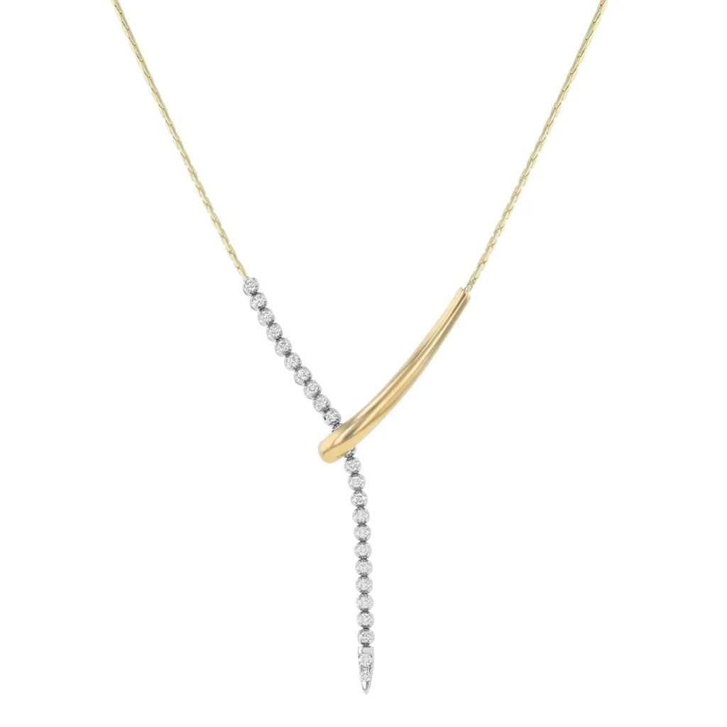 14K Yellow And White Natural Diamonds Lariat Necklace