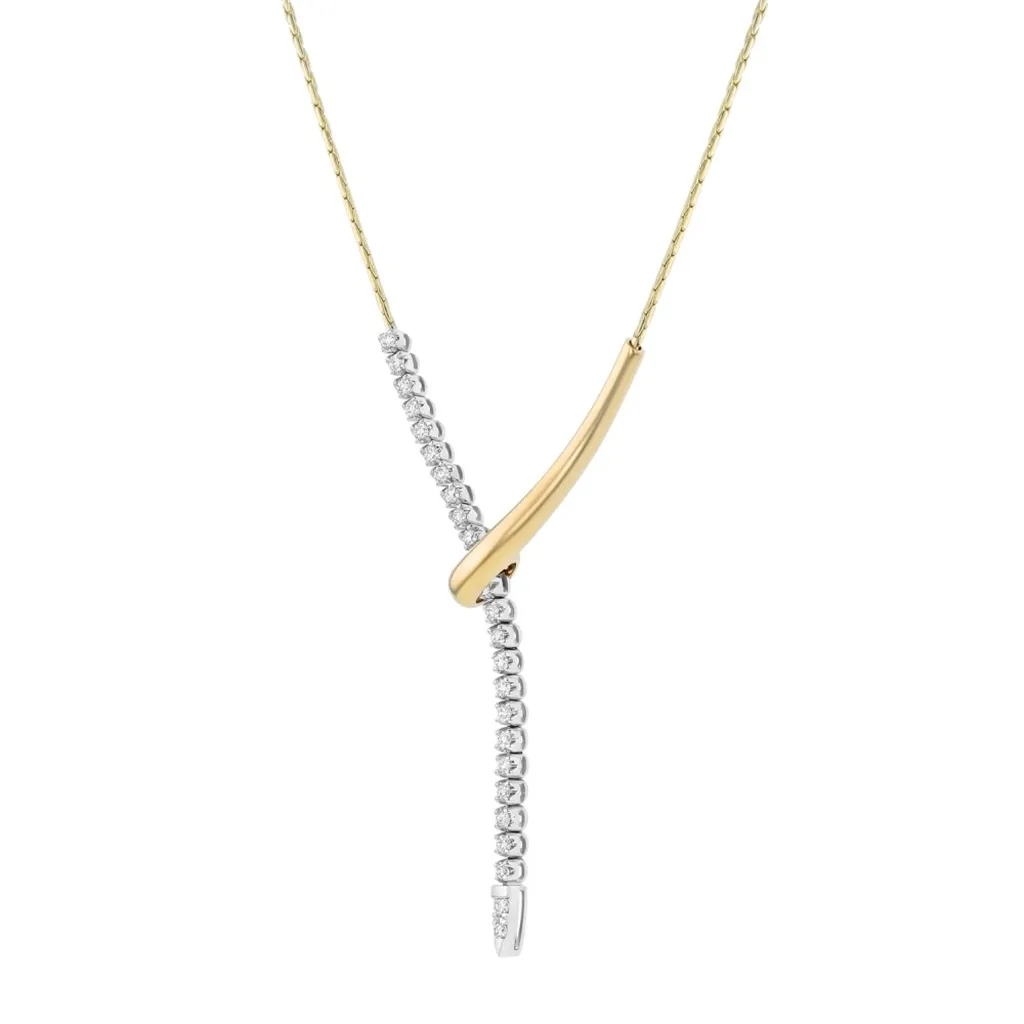 14K Yellow And White Natural Diamonds Lariat Necklace