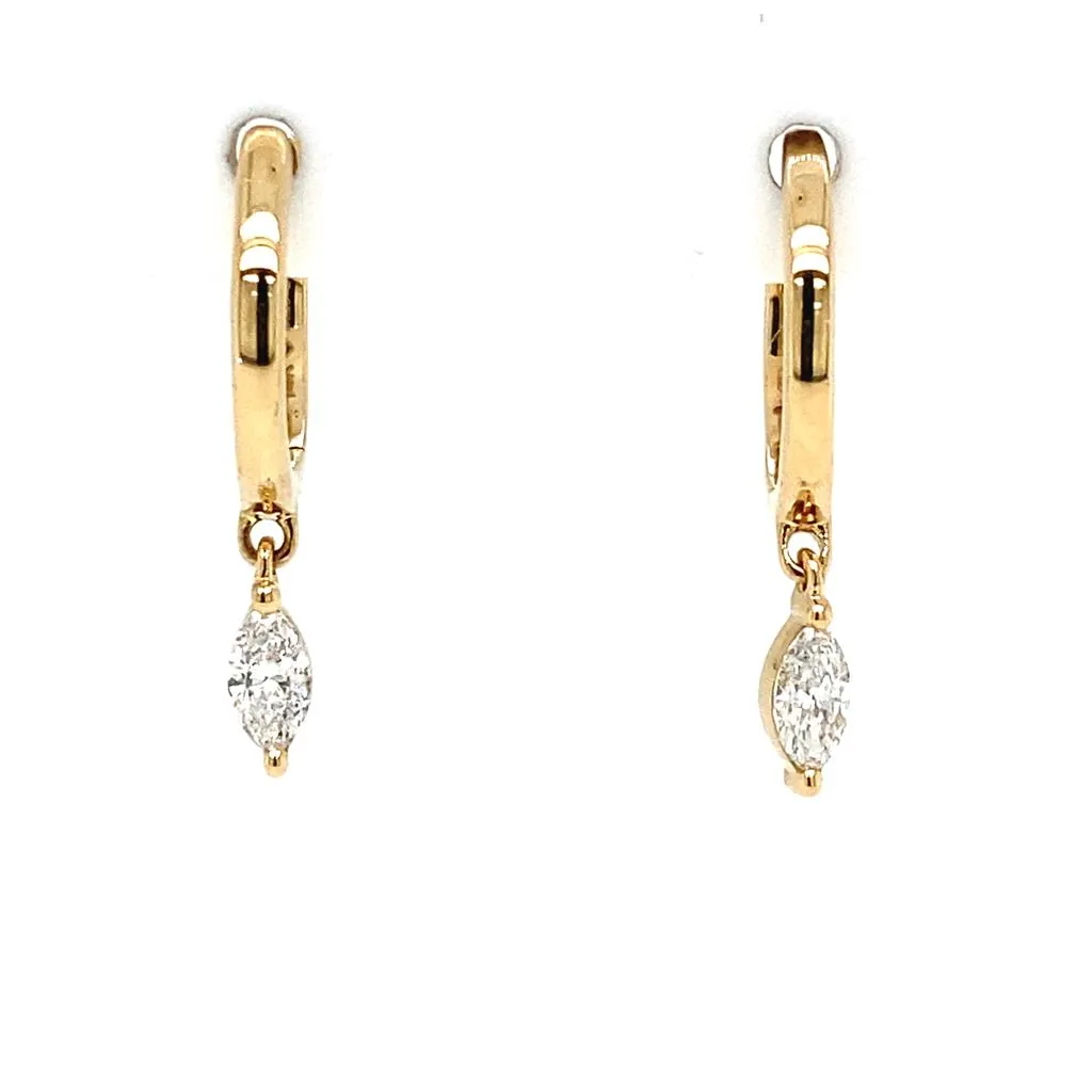 14K Yellow Gold 10Mm Round Huggie Natural Diamond Drop Hoop Earrings