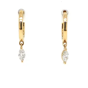 14K Yellow Gold 10Mm Round Huggie Natural Diamond Drop Hoop Earrings