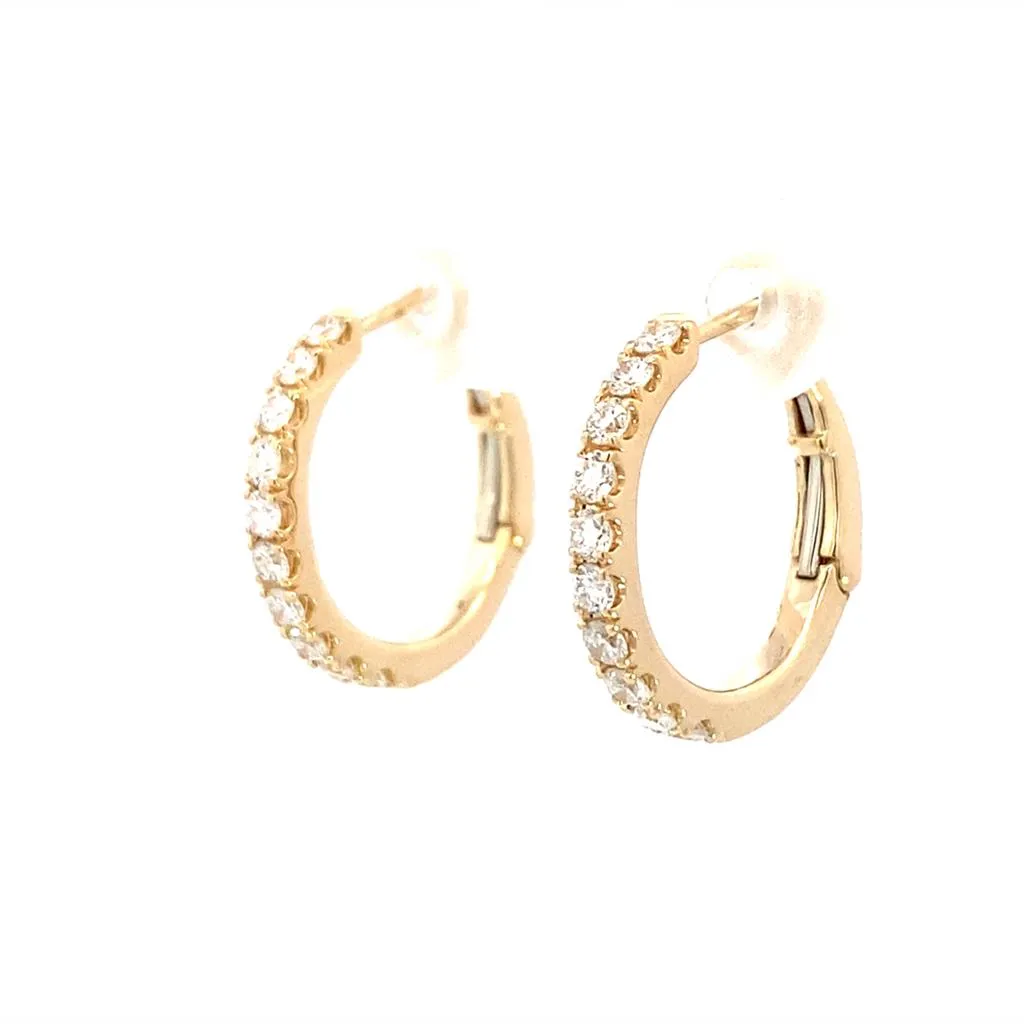14K Yellow Gold 15mm Round Diamond Hoop Earrings