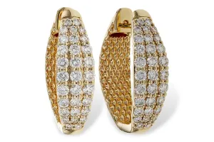 14K Yellow Gold 25Mm Oval Contemporary Natural Diamonds Hoop Earrings