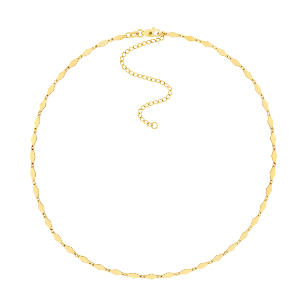 14K Yellow Gold 2.70Mm Mirror Diamond Shape Link Choker Necklace