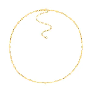 14K Yellow Gold 2.70Mm Mirror Diamond Shape Link Choker Necklace