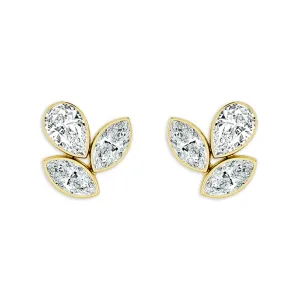 14K Yellow Gold Bubbles Stud Lab Diamonds Stud Earrings