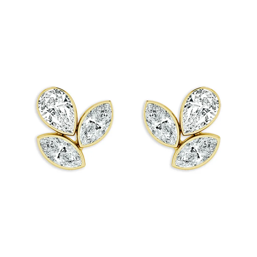 14K Yellow Gold Bubbles Stud Lab Diamonds Stud Earrings