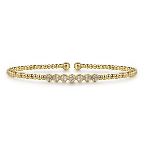 14K Yellow Gold Bujukan Bead and Cluster Diamond Bangle
