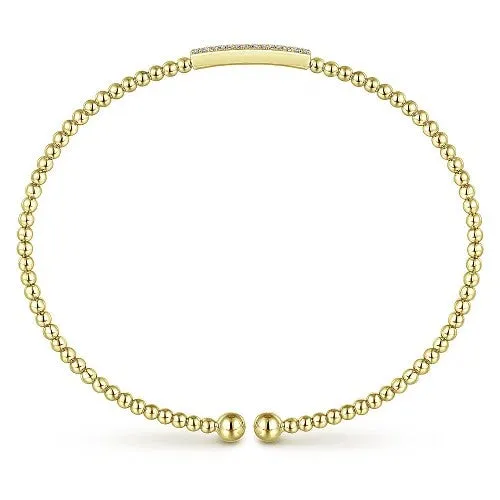 14K Yellow Gold Bujukan Bead Cuff Bracelet with 0.13cttw Diamonds