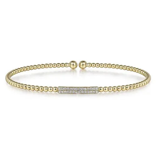 14K Yellow Gold Bujukan Bead Cuff Bracelet with 0.13cttw Diamonds