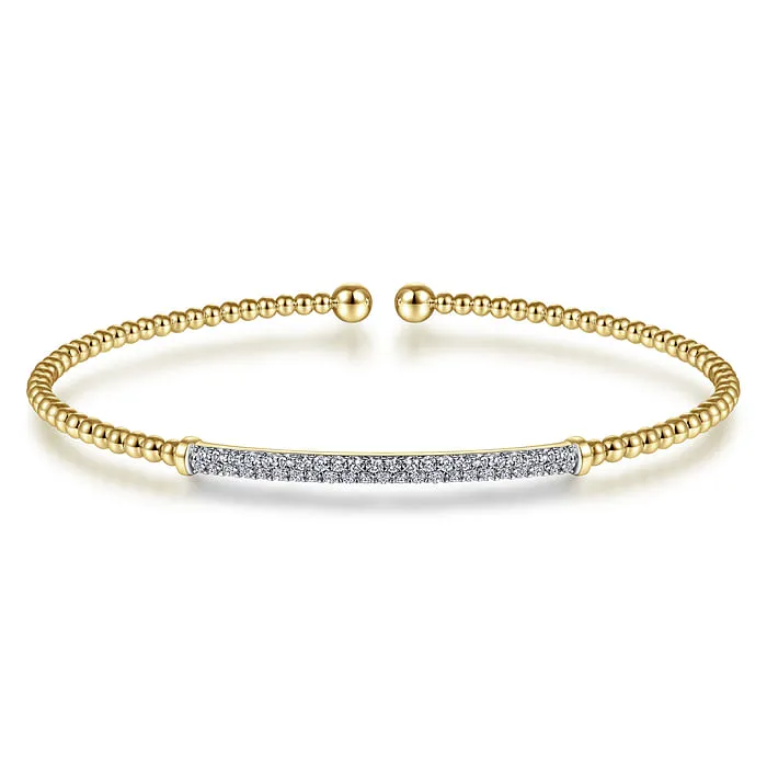 14K Yellow Gold Bujukan Diamond Bar Split Bangle