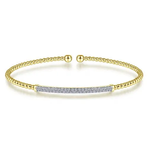 14K Yellow Gold Bujukan Diamond Bar Split Bangle