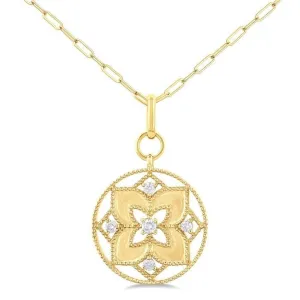 14K Yellow Gold Circle Diamond Pendant Necklace