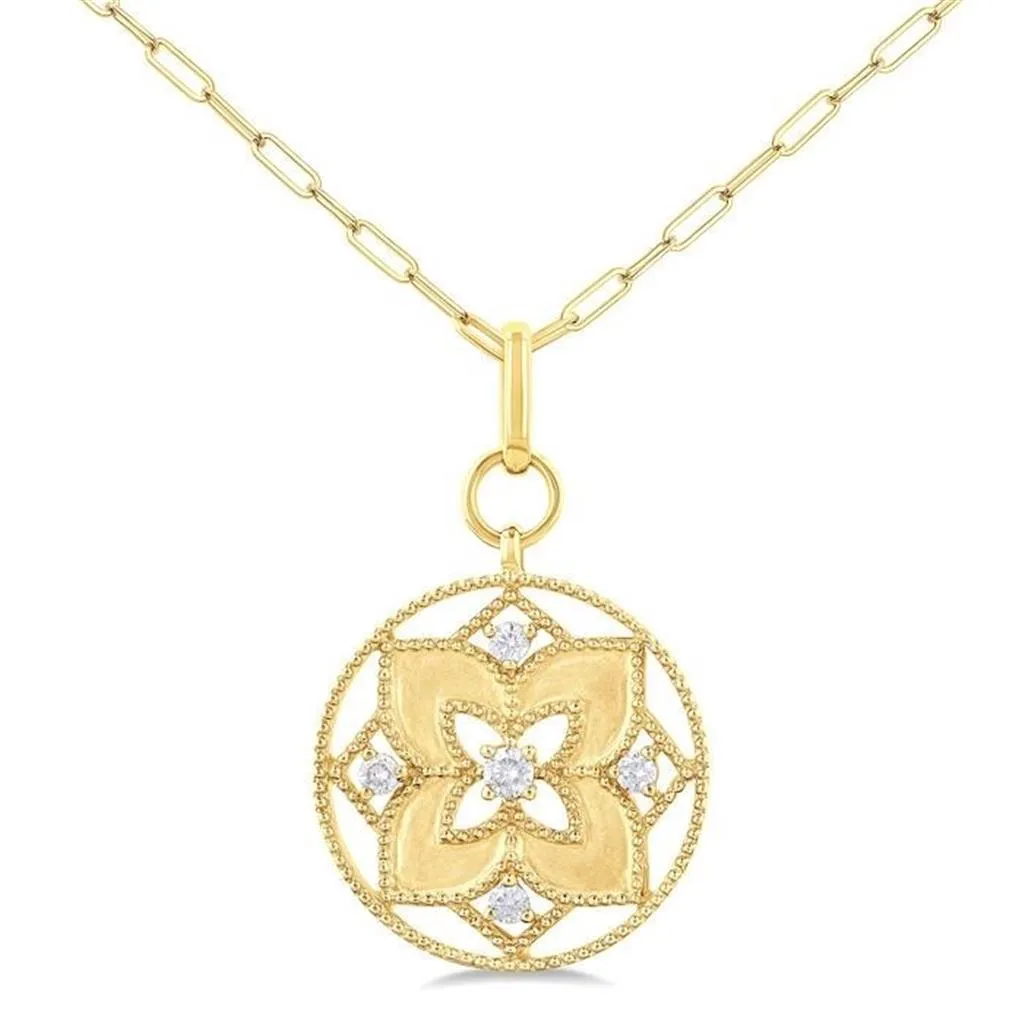 14K Yellow Gold Circle Diamond Pendant Necklace