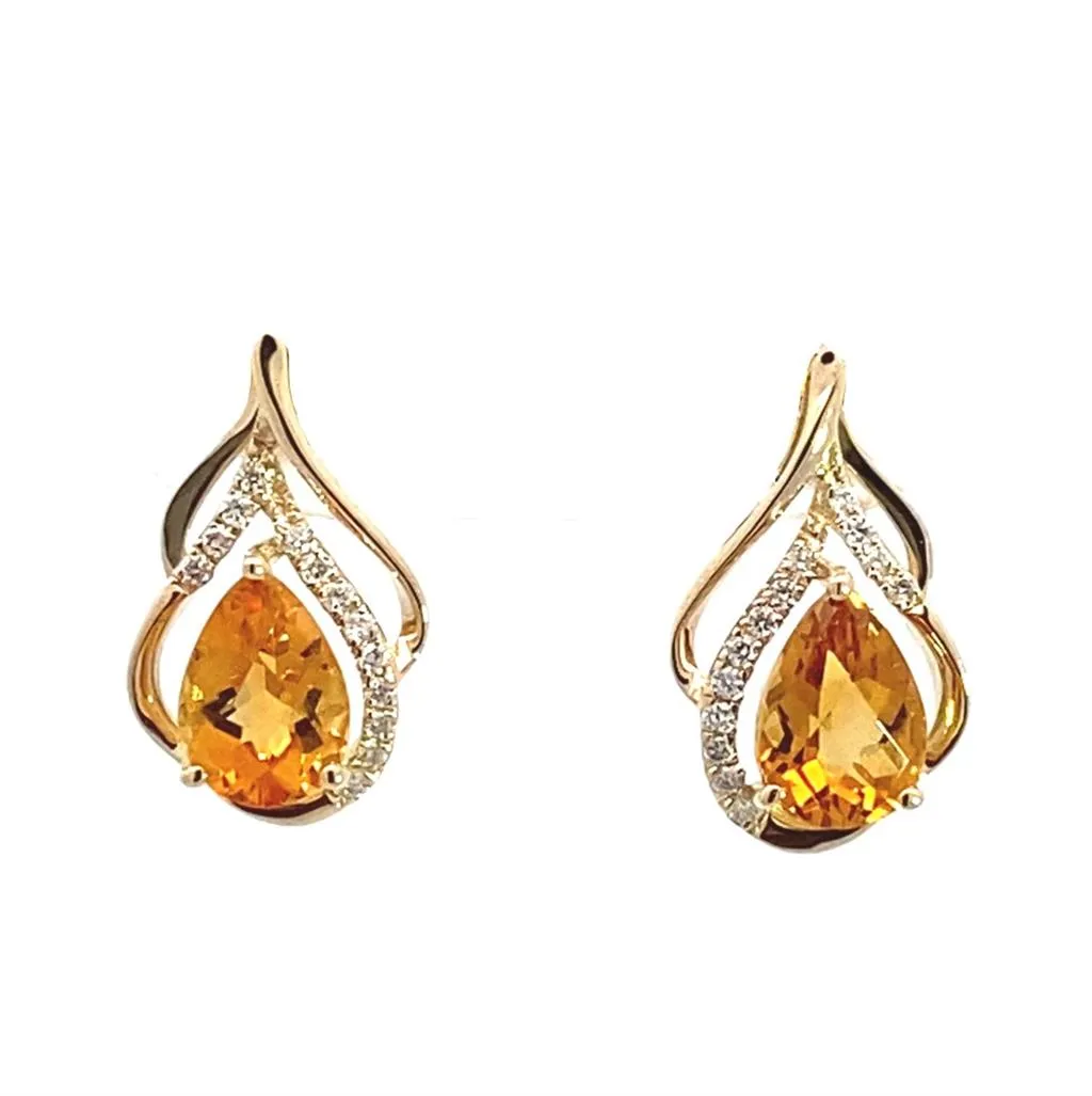 14K Yellow Gold Citrine And Diamonds Earrings
